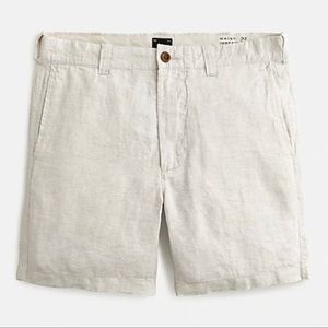 J. Crew 100% Linen 7” Shorts in Tan/White Microstripe